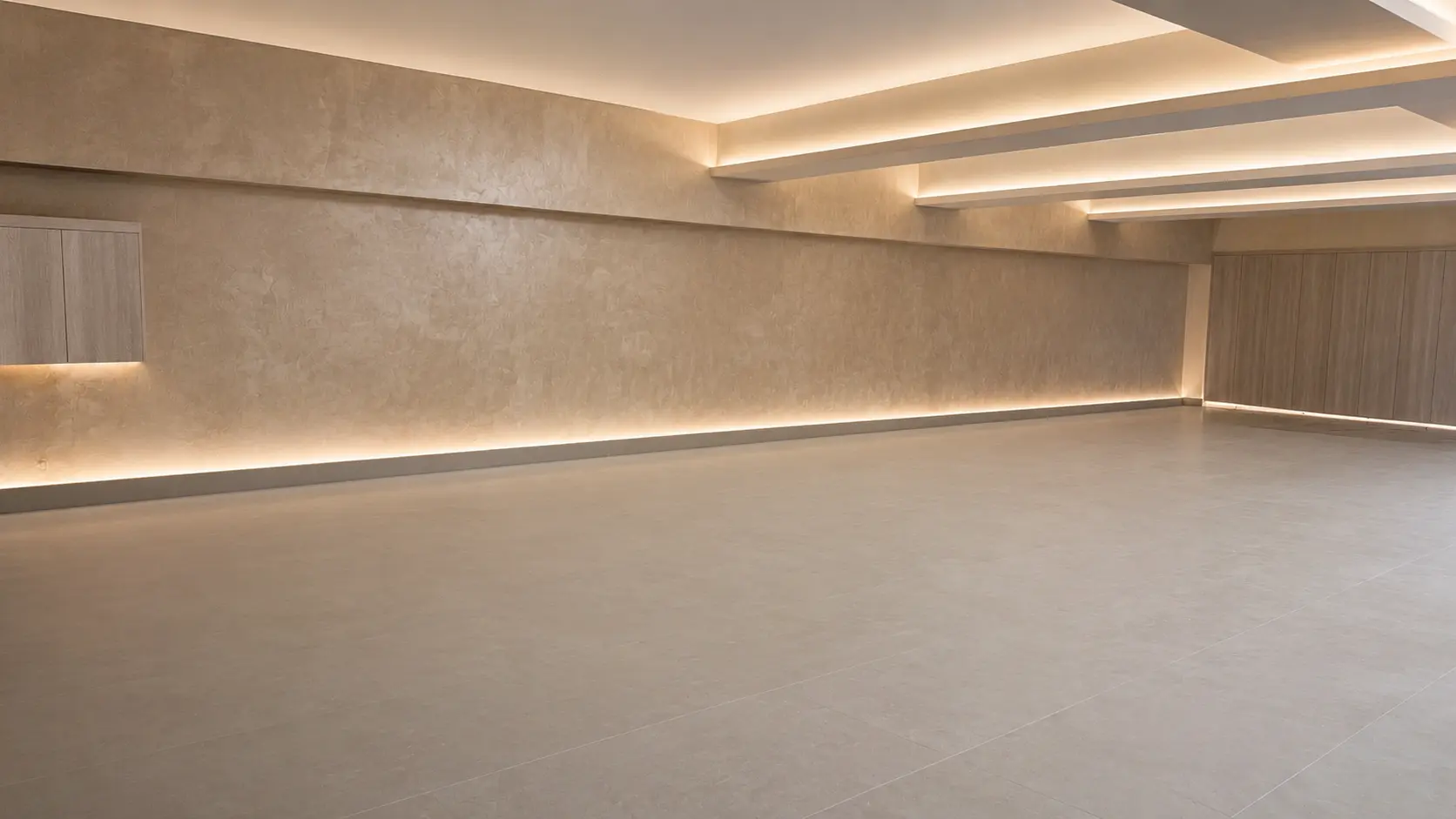Venetian plaster wall on a stair landing - polished mineral finish with soft movement
