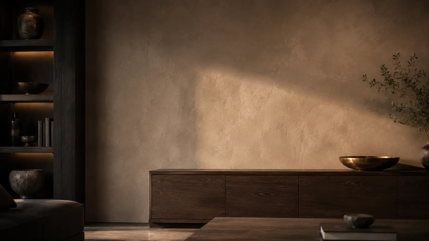 Soft matte Roman clay wall surface with even hand-worked texture