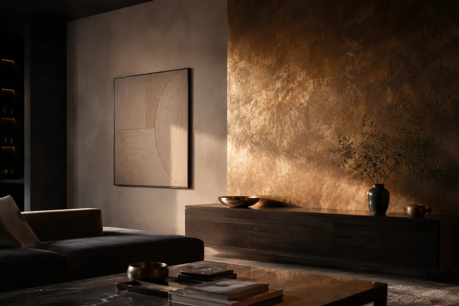 Matte and metallic wall finishes compared in changing light