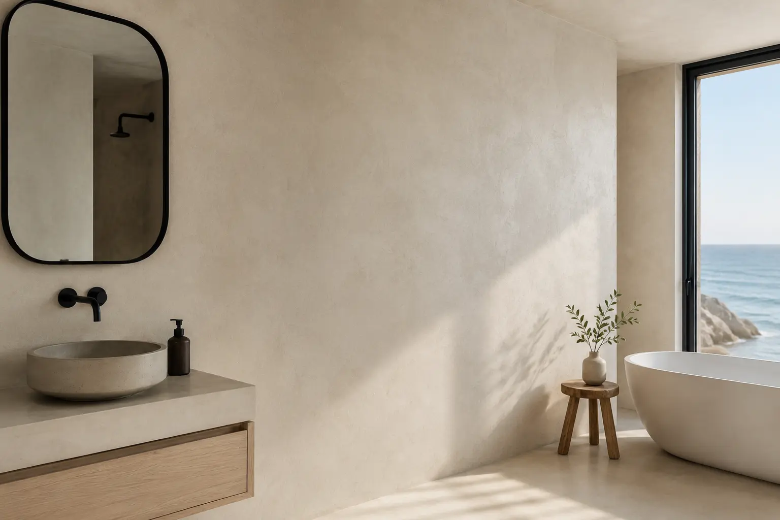 Seamless microcement shower wall with soft even tone