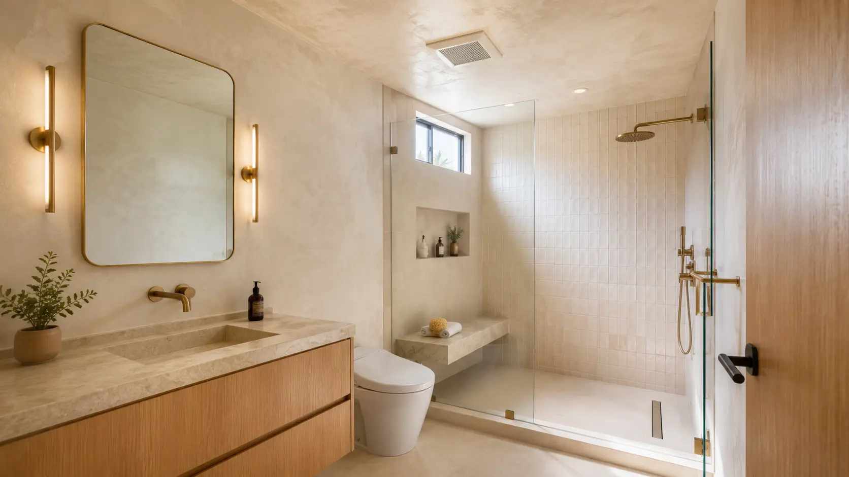 Illustration of a Venetian plaster living room - polished mineral wall with soft, stone-like depth