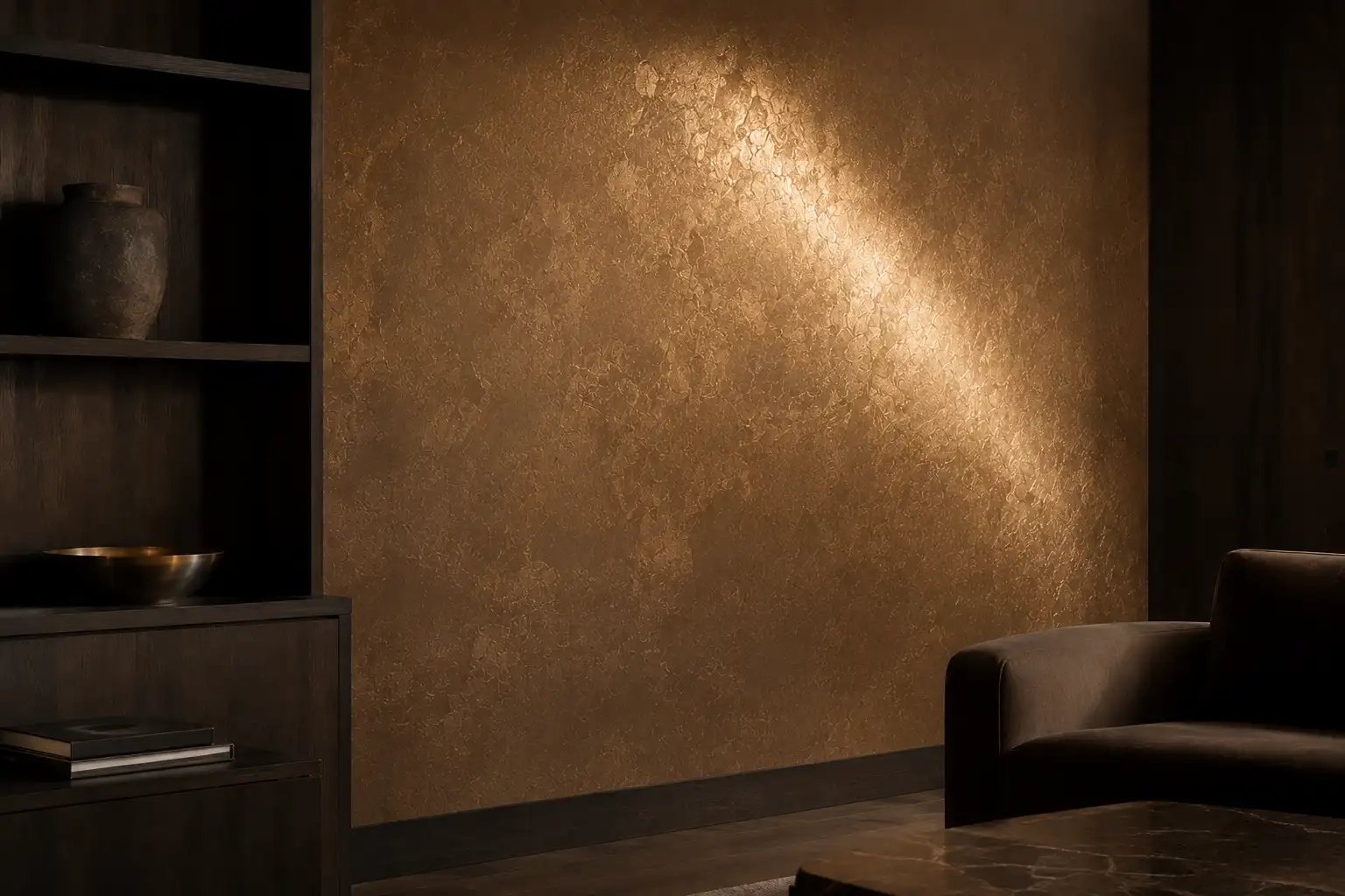 Metallic wall catching and returning directional light