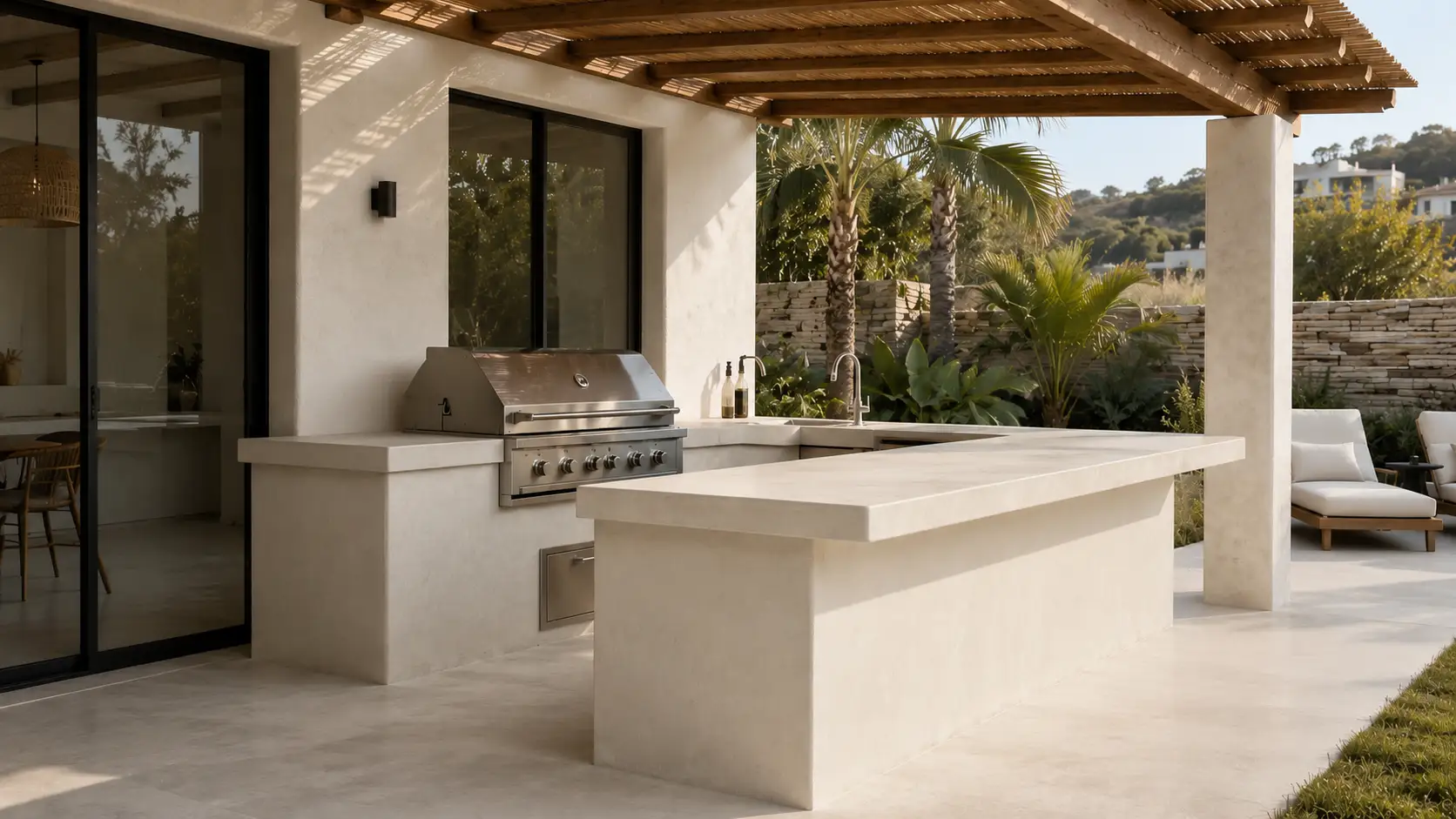 Illustration of a microcement wall - seamless mineral-cement surface in a modern interior