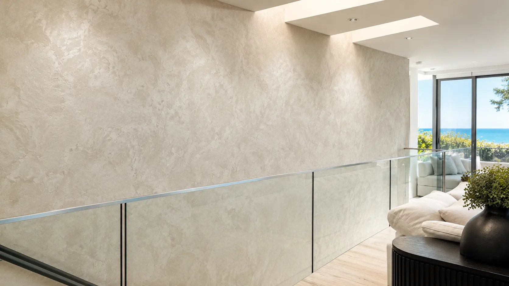 Venetian plaster powder room walls - polished mineral finish with soft, stone-like depth